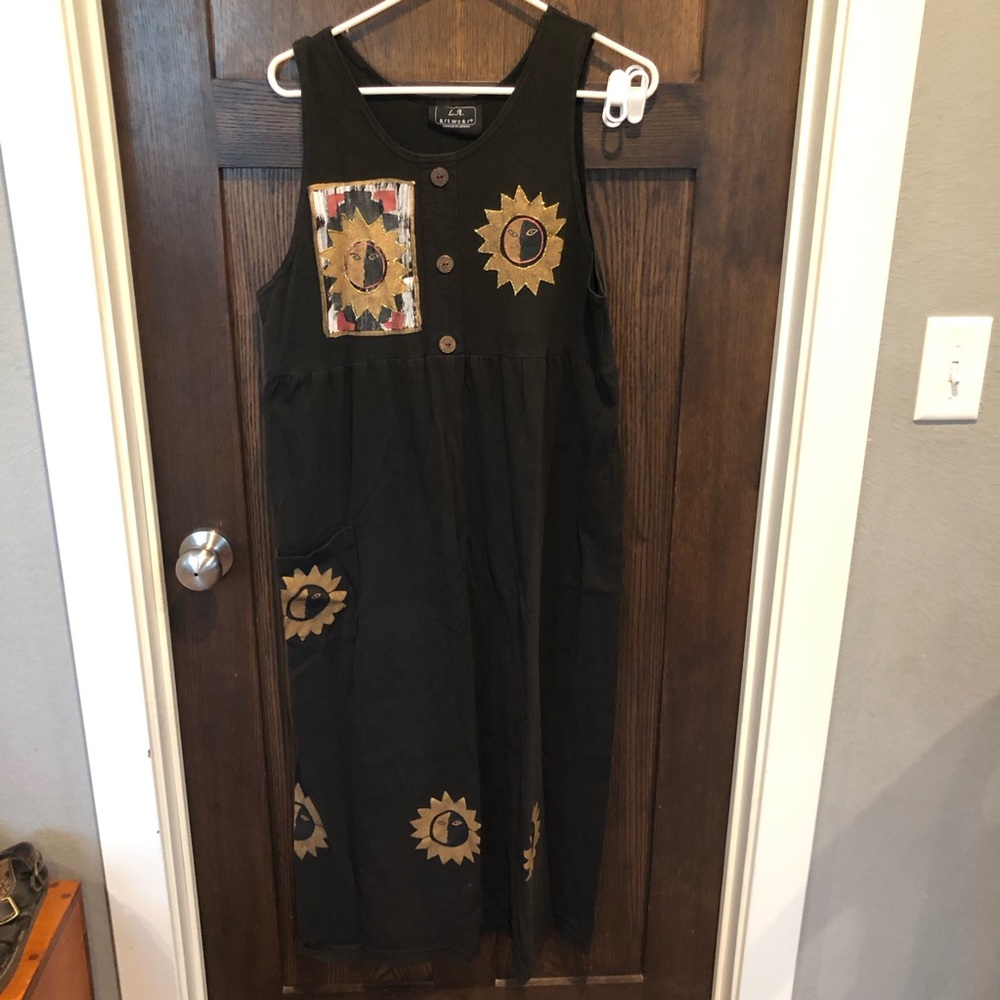 LA Artwear Dress Womens Brown Sunshine A-Line Sleeveless Long Artsy Art OS